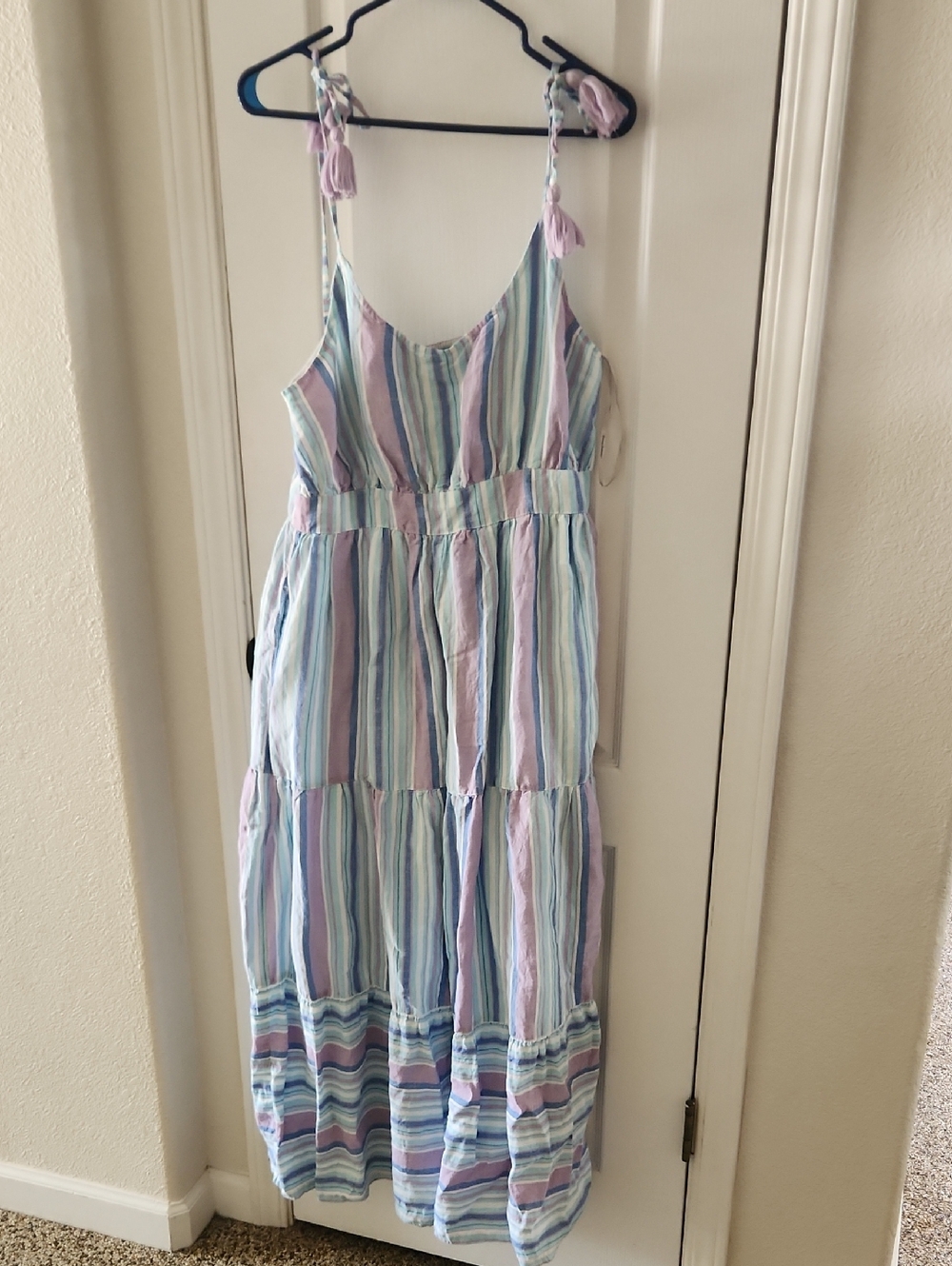 Tommy Bahama Pastel Stripe Tie-Shoulder Maxi Dress - Pink, Blue, Green